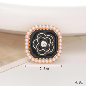 Vintage zinc alloy shoe charm with black enamel camellia, white pearls and sparkling rhinestone