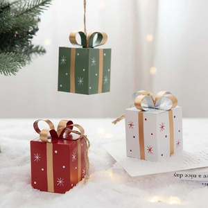 Nordic iron mini Christmas gift box ornaments with snowflakes and golden bows