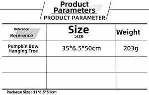 Detailed size chart for autumn pumpkin bow wreath showing 35x6.5x50cm dimensions and weight