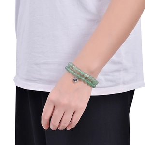Bracelet perles aventurine verte avec breloque cœur argentée et carte d'inspiration