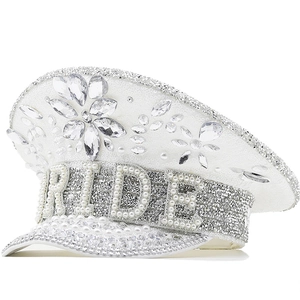 Chapeau De Capitaine Mariée Blanc Strass Künstliche Perle Chapeau Militaire Pour Enterrement Vie Jeune Fille Mariage