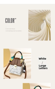 Detail of crossbody bag featuring bold letter print, silk scarf handle and a cute bear charm