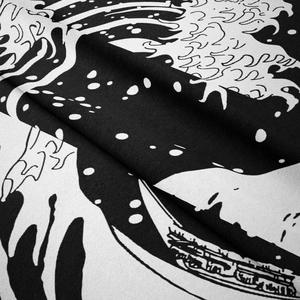 Detailed macro view of the Great Wave textile texture and woven fabric craftsmanship