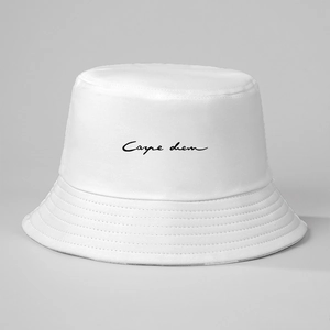 Bob blanc en coton avec imprimé Carpe Diem pour la protection solaire et les loisirs d'été