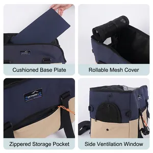 Waterproof navy blue pet backpack for camping with breathable mesh and side storage pockets