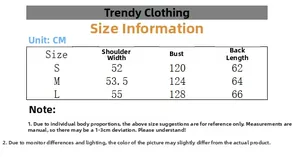 Detailed size chart for winter explorer jacket with measurements in centimeters