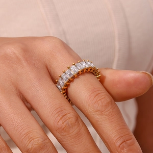 Classic 18K gold plated stainless steel ring with full micro-pave cubic zirconia