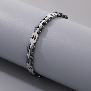 Men's Stainless Steel Anchor Bracelet Industrial Chain Mechanical Style Silver And Black Polished Fashion Jewelry