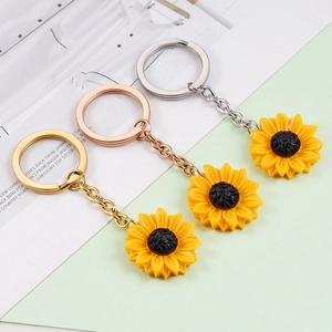 Sunflower Keychain 304 Stainless Steel Resin Flower Pendant Mirror Polished Accessory For Women Girls