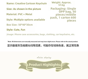 Detailed specifications for creative PVC hot air balloon keychain with 57.6g weight info