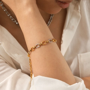 Minimalist gold and silver mixed color stainless steel link chain bracelet for women