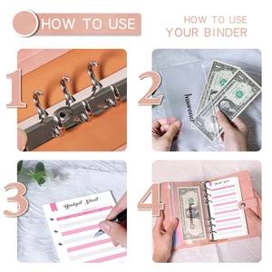 Step-by-step guide showing how to use the A6 macaron budget binder and zipper pockets