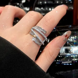 Sparkling silver multilayer wrap ring with geometric zircon stones for a luxury look