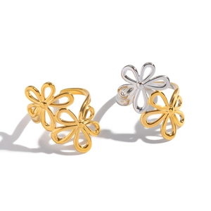 Vintage elegant flower open ring in gold and silver finish with adjustable metal band