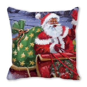 Macro detail of Christmas Santa Claus in red sleigh on soft peach skin pillow case