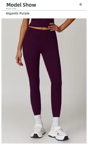 Detail of high-waist quick-dry compression yoga set in deep purple with elastic fit