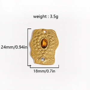 Golden teardrop pendant dimensions 24mm by 18mm with brown opal and clear rhinestone