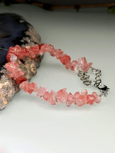 Natural strawberry crystal bracelet with irregular red stones and silver lobster clasp