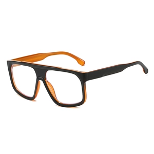 Fashion futuristic oversized square black and orange frame sunglasses with clear lenses