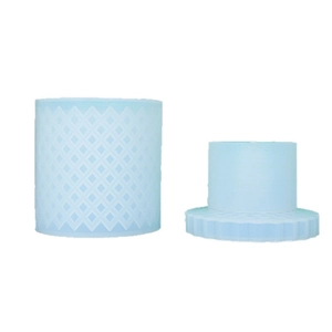Stampo in silicone azzurro per contenitore cilindrico con trama a rombi per resina