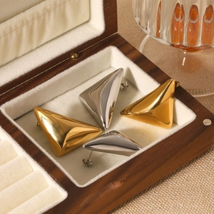 Minimalist 3D Triangle Stud Earrings Stainless Steel Geometric High Polish Modern For Women