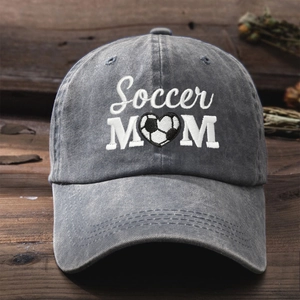 Unisex Soccer MOM heart embroidery washed denim baseball cap in dark grey