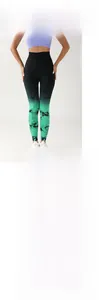 Detail of high waisted tie dye yoga leggings with green and grey gradient textures
