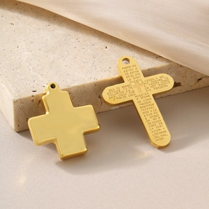 Titanium steel punk cross pendants with smooth and engraved Spanish prayer finishes