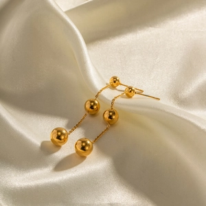 Boucles d'oreilles en acier inoxydable doré 18K avec trois perles suspendues