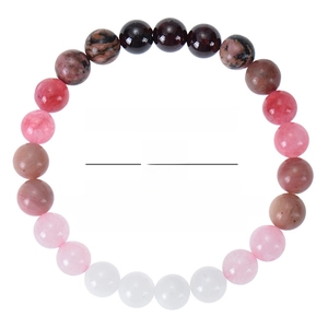 Bracelet en quartz fraise et grenat avec gravure Love Spell et cristaux roses