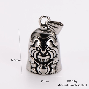 Retro stainless steel tiger head bell pendant with dimensions and weight specs