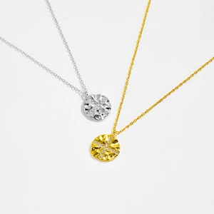 S925 sterling silver coin pendant necklace with crystal cross in gold and silver finish