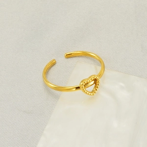Herz Verstellbarer Ring 18K Vergoldet Edelstahl Einfach Hohl Milgrain Rand Mode Schmuck Für Damen