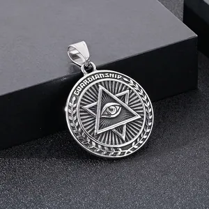 Round Pendant Necklace Stainless Steel Eye Of Providence Hexagram Guardianship Retro Punk Gothic Jewelry For Men