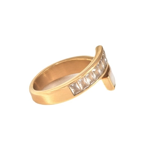18k gold plated stainless steel open ring with white shell and zircon on white background