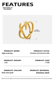 Detail showing 18K gold plated stainless steel ring with 1.7cm adjustable inner diameter