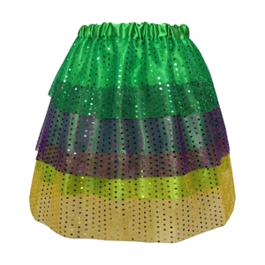 Sparkly Mardi Gras tulle tutu skirt in green, purple, and gold colors with sequins