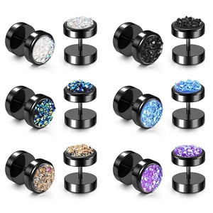 Fashionable dumbbell stainless steel stud earrings with colorful crystal inlay for women