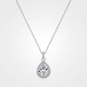 Pear Cut Moissanite Pendant Necklace 925 Sterling Silver Halo D Color VVS1 Clavicle Chain For Women Elegant