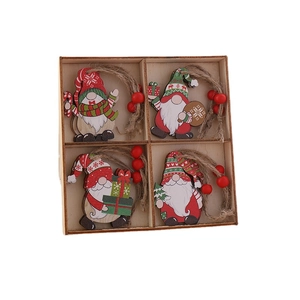 Set of 12 handcrafted wooden Christmas gnome hanging ornaments in a wooden storage box