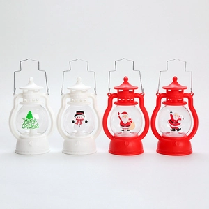Miniature Christmas lanterns featuring Santa Claus, Snowmen, and trees in red and white