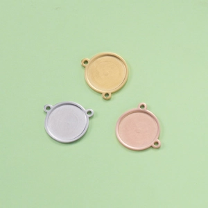 Round Pendant Base Tray Connector Stainless Steel Mirror Polished Double Loops DIY Jewelry Making Findings Geometric Style