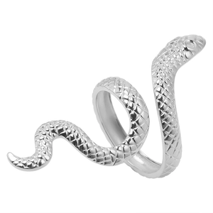 Détail macro d'une bague serpent en acier 304 avec écailles et finition argent poli