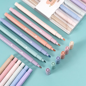 Morandi dual-tip highlighter set in soft pastel colors for student textbook marking