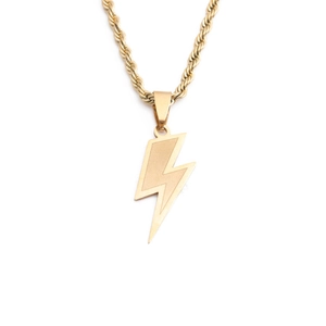 Lightning Bolt Pendant Necklace Gold Plated Stainless Steel Hip Hop Jewelry With Rope Chain Punk Style For Men Women