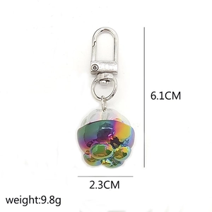 Rainbow plated cloud pendant keychain detail showing 6.1cm height and 9.8g weight specs