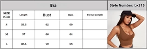 Guide des tailles pour brassière de yoga côtelée avec mesures pour S, M et L