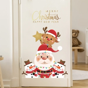 Christmas Wall Stickers PVC Removable Window Decals Cartoon Santa Reindeer Snowman Holiday Home Decor Party Favors