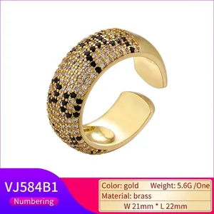 Hip hop leopard print open ring in gold finish with micro-pave cubic zirconia stones
