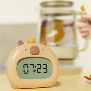 Capybara Digital Alarm Clock Rechargeable LED Night Light Temperature Display Timer Cute Cartoon Desk Decor For Students